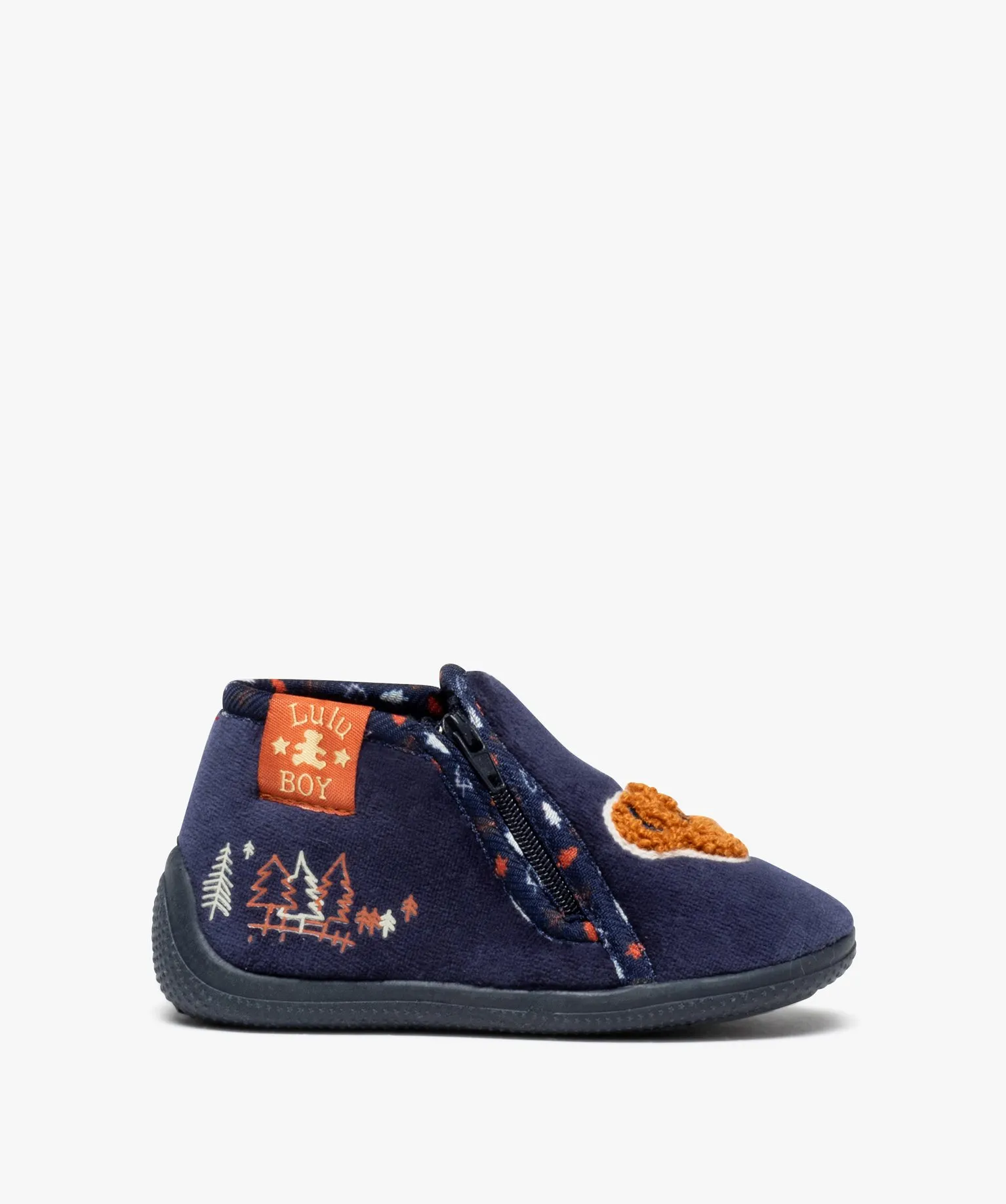 chaussons bebe garcon doux a zip - lulu castagnette bleu